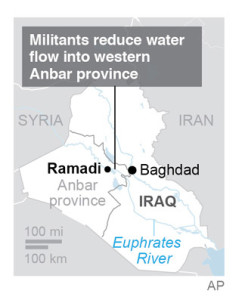 Map locates Ramadi dam in Iraq’s Anbar province.; 1c x 3 inches; 46.5 mm x 76 mm;