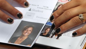 Wasatch High School sophomore Shelby Baum found a square neckline added to her yearbook photo, right. The original photo, left, was altered to fit school dress code. (Rick Bowmer/Associated Press)