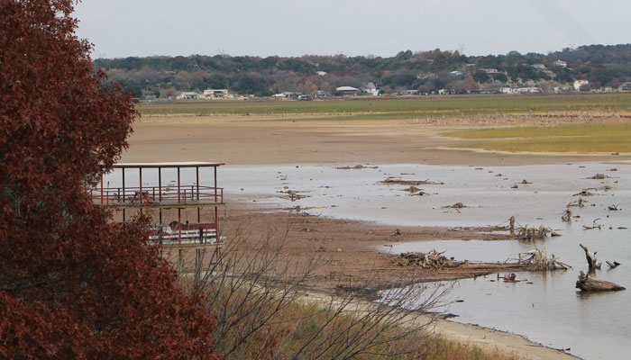 Drought-affected Lake Granbury in Denton, Texas, which feeds several lake systems including Possum Kingdom Lake, Lake Whitney and Lake Granbury. The river is facing what climatologists fear may become the worst drought in Texas history. (AP Photo/Denton Record-Chronicle, Christian McPhate)