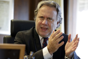 Greek Deputy Minister of Interior and Administrative Reconstruction Giorgos Katrougalos speaks during an interview with the Associated Press in Athens on Tuesday, June 2, 2015. Katrougalos said he expects Greece to reach an agreement by the end of the week and that the country intends to honor all its debt obligations. (AP Photo/Thanassis Stavrakis)