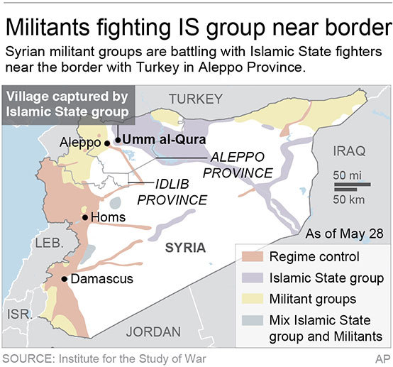 Map shows areas of control in Syria